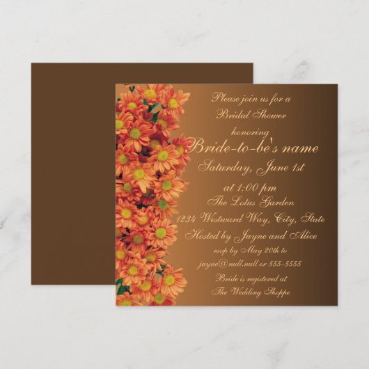 Autumn Flowers Bridal Shower Uitnodiging (Voorkant / Achterkant)
