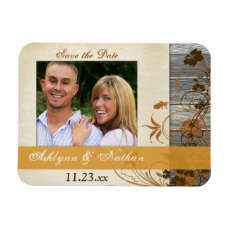Autumn Flowers, Faux Wood Save the Date Magnet Magneet