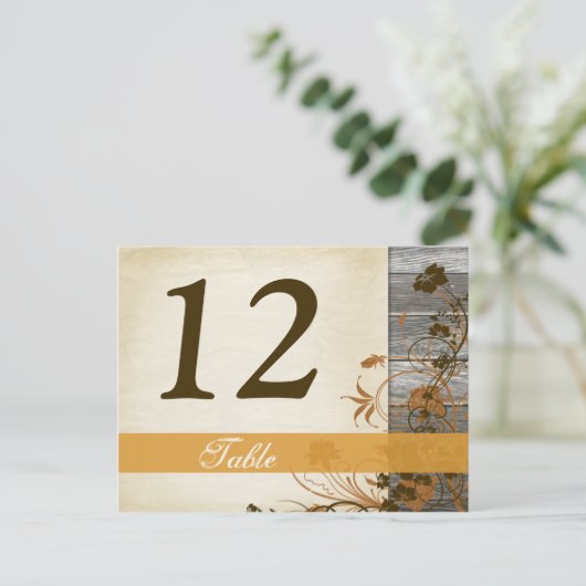Autumn Flowers, FAUX Wood Table Number Post Kaart (Staand voorkant)
