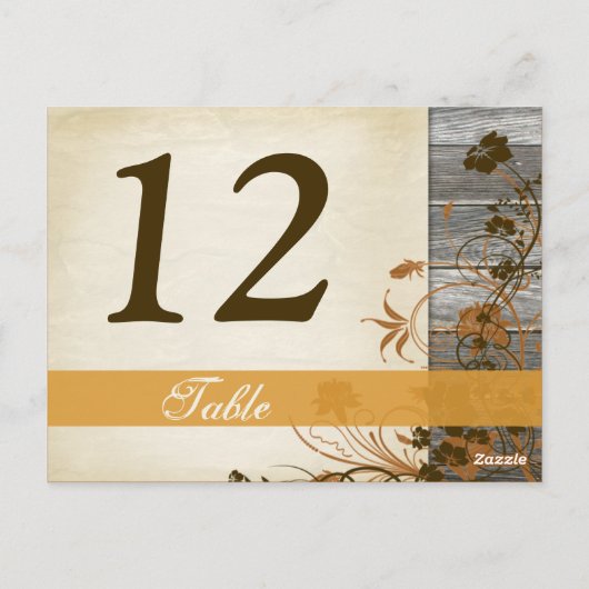 Autumn Flowers, FAUX Wood Table Number Post Kaart (Achterkant)