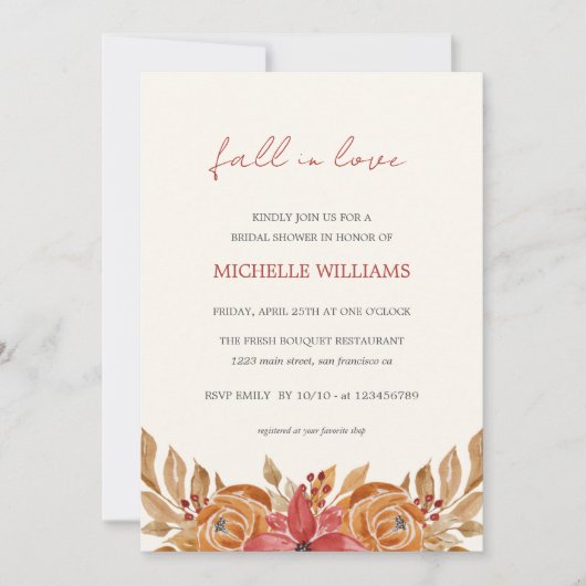 Autumn Flowers Rustic Bridal Shower Kaart (Voorkant)