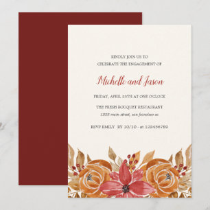 Autumn Flowers Rustic Elegant Engagement Party Kaart