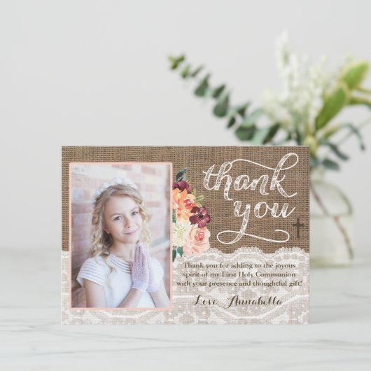 Autumn Flowers Rustic Religieuze Hartelijk dank Bedankkaart (Staand voorkant)