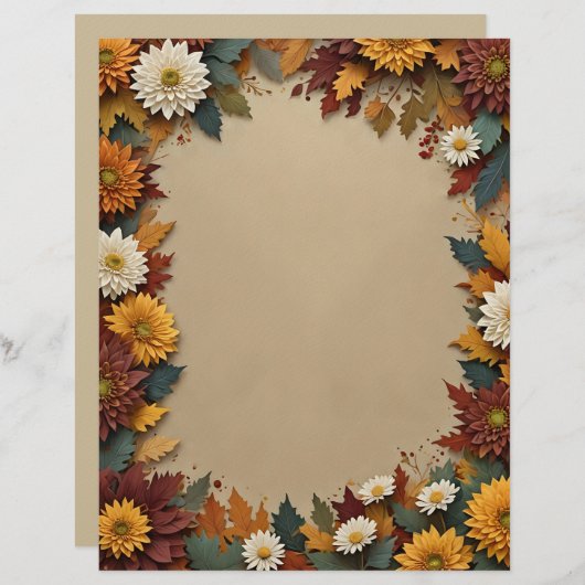 Autumn Flowers Stationery Paper Briefhoofd (Voorkant / Achterkant)