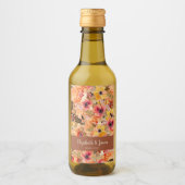 Autumn Flowers Terracotta Wedding Mini Wijn Etiket (Voorkant)