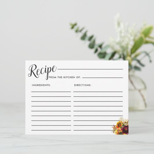 Autumn Flowers Vrijgezellenfeest Recept Kaart (Staand voorkant)