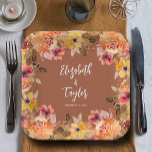 Autumn Flowers Vrijgezellenfeest Terracotta Papieren Bordje<br><div class="desc">Deze prachtige papieren borden zijn altijd perfect voor de waterverf herfst en groen op een terracotta. Punten in onze winkel koppelen.</div>