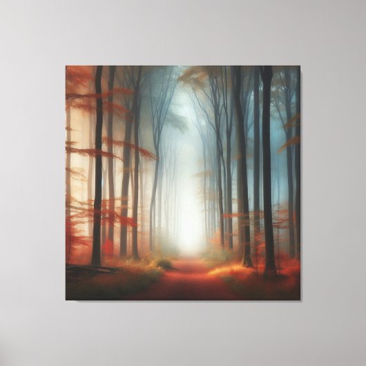 Autumn Fog Forest Canvas, Peaceful Fall Morning  Canvas Afdruk (Voorkant)