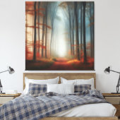 Autumn Fog Forest Canvas, Peaceful Fall Morning  Canvas Afdruk (Insitu (Slaapkamer))