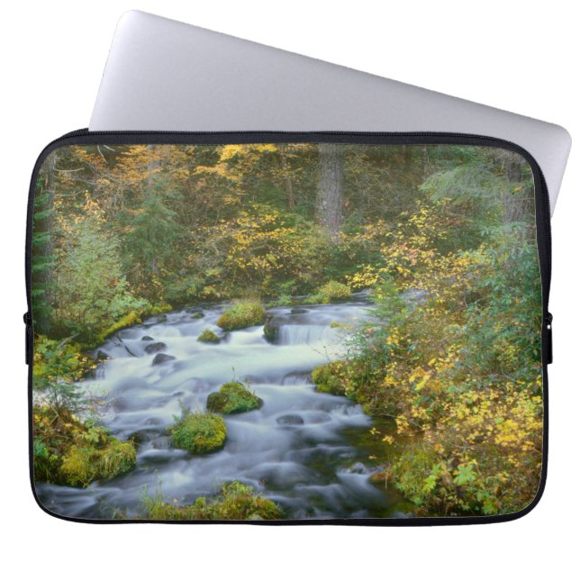 Autumn foliage & Douglas Fir Border Roaring River Laptop Sleeve (Voorkant)