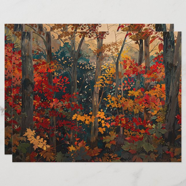 Autumn Foliage Kleurrijke Bossen Scrapbook Papier (Voorkant / Achterkant)