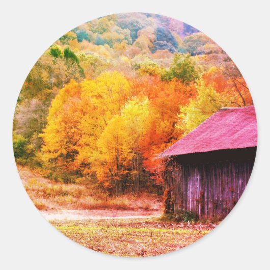 Autumn Foliage Tobacco Barn Natuur Ronde Sticker (Voorkant)