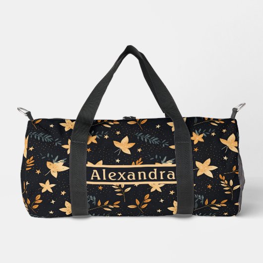 Autumn Foliage Zwart Patroon Duffel Bag Plunjezak (Voorkant)