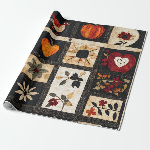 Autumn Folk Art Quilt patroon Rustic Botanical Cadeaupapier