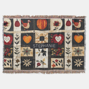 Autumn Folk Art Quilt patroon Rustic Botanical Deken