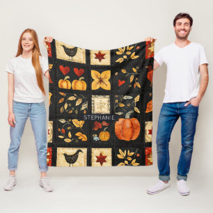 Autumn Folk Art Quilt patroon Rustieke patchwork Fleece Deken