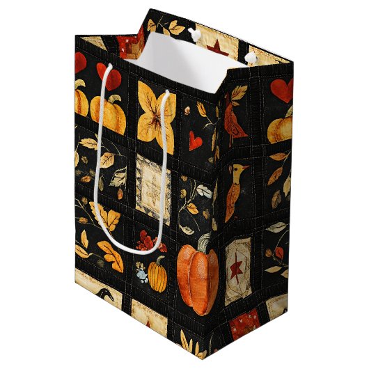 Autumn Folk Art Quilt patroon | Rustieke patchwork Medium Cadeauzakje (Voorkant Gekanteld)