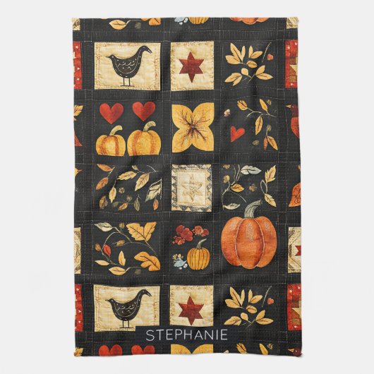 Autumn Folk Art Quilt patroon | Rustieke patchwork Theedoek (Verticaal)