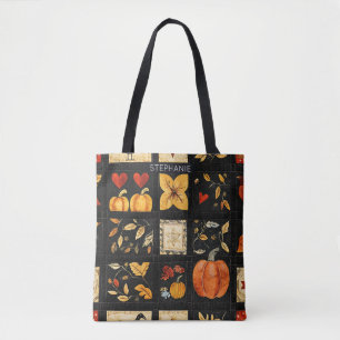 Autumn Folk Art Quilt patroon Rustieke patchwork Tote Bag