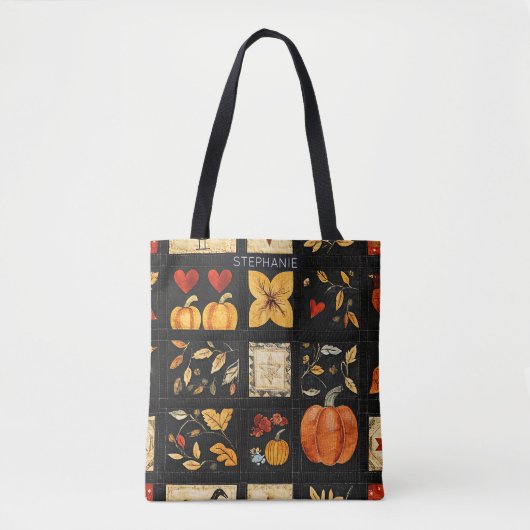 Autumn Folk Art Quilt patroon | Rustieke patchwork Tote Bag (Voorkant)