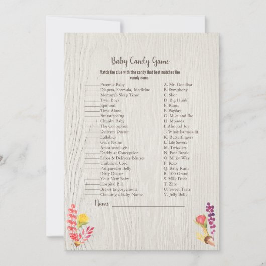 Autumn Forest Animal Baby Shower Game Kaart (Voorkant)