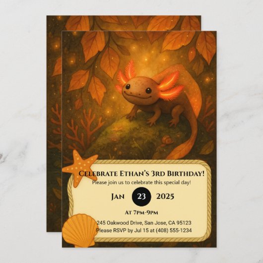 Autumn Forest Axolotl Birthday Kaart (Voorkant / Achterkant)