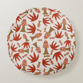 Autumn Forest Friends Round Pillow – Cute Mushroom Rond Kussen