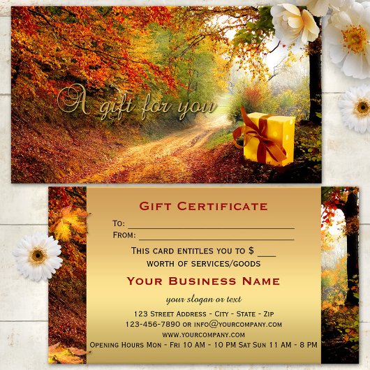 Autumn Forest Gold Gift Certificate Visitekaartje