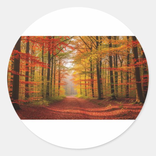 Autumn Forest Path Ronde Sticker (Voorkant)