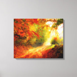 Autumn Forest Pathway Reds & Gold van Waterverf Canvas Afdruk