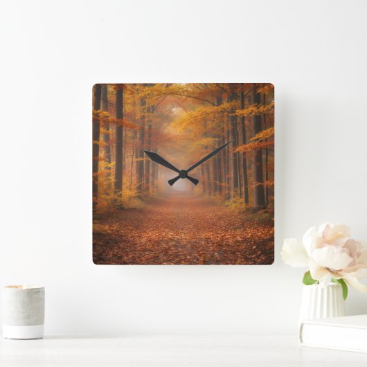 Autumn Forest Wall Clock – Cozy Nature Design Vierkante Klok (Huis)