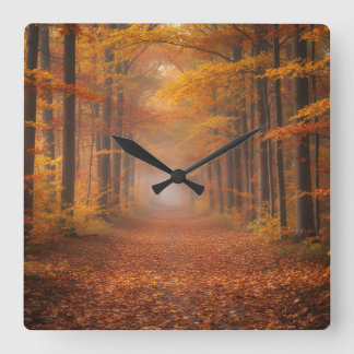 Autumn Forest Wall Clock – Cozy Nature Design Vierkante Klok