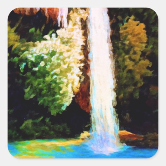 Autumn Forest Waterfall Landscape Art Vierkante Sticker (Voorkant)