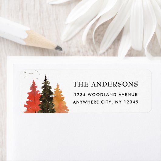 Autumn Forest Waterverf Trees Return Address Lab Etiket (Insitu)