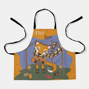 Autumn fox chef-kok kind All-Over Print Schort