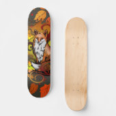 Autumn Fox Dark Grey Leaves Illustration Persoonlijk Skateboard (Voorkant)
