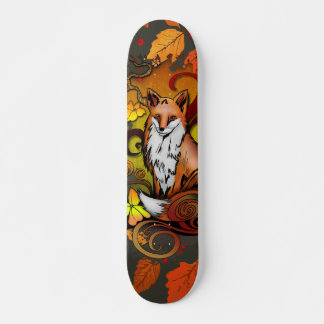Autumn Fox Dark Grey Leaves Illustration Persoonlijk Skateboard