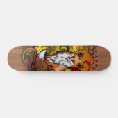 Autumn Fox Dark Wood Grain Illustration Persoonlijk Skateboard (Horizontaal)