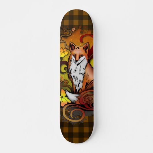 Autumn Fox Dark Yellow Plaid Illustration Persoonlijk Skateboard (Voorkant)