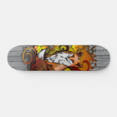 Autumn Fox Grey Wood Slats Illustration Persoonlijk Skateboard (Horizontaal)