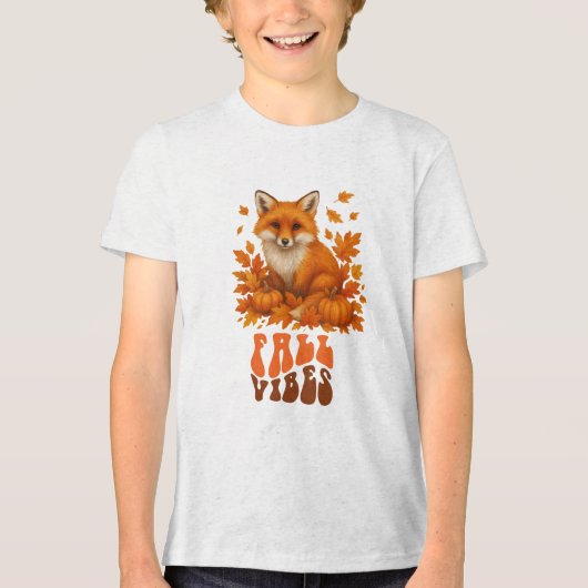 Autumn fox illustratie & Herfst Vibes script Tri-Blend Shirt (Voorkant)