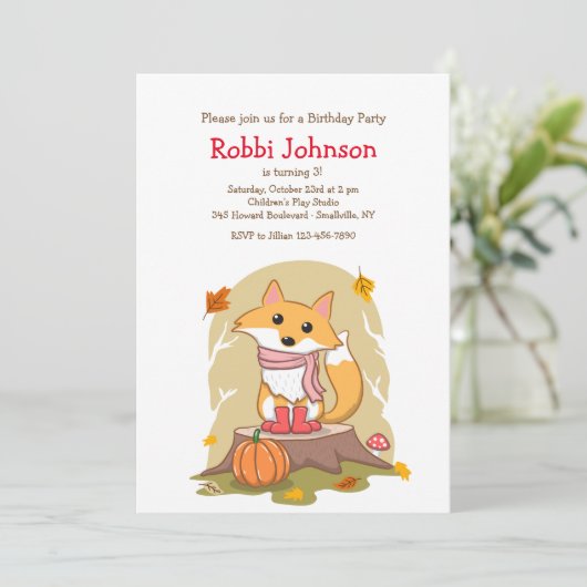 Autumn Fox Invitation Kaart (Staand voorkant)