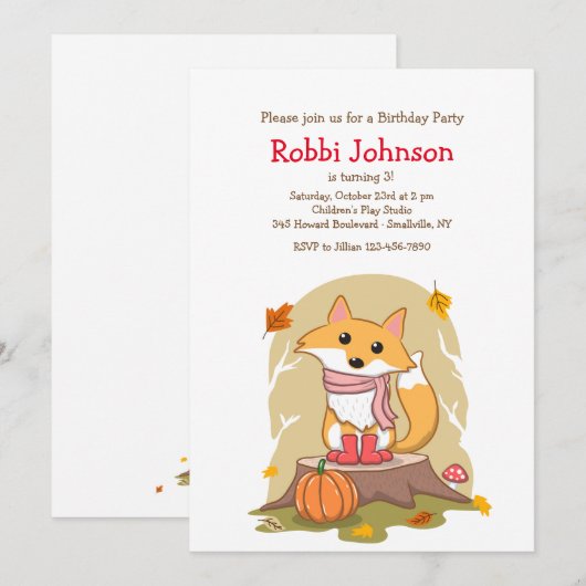 Autumn Fox Invitation Kaart (Voorkant / Achterkant)