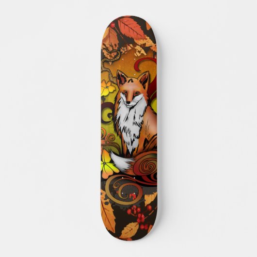 Autumn Fox Leaves and Berries Illustration Persoonlijk Skateboard (Voorkant)