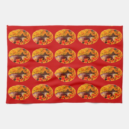Autumn Fox Pattern Country Theedoek (Horizontaal)