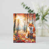 Autumn Fox Waterverf Art Briefkaart (Staand voorkant)