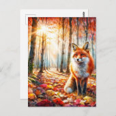 Autumn Fox Waterverf Art Briefkaart (Voorkant / Achterkant)