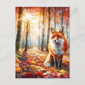 Autumn Fox Waterverf Art Briefkaart (Voorkant)