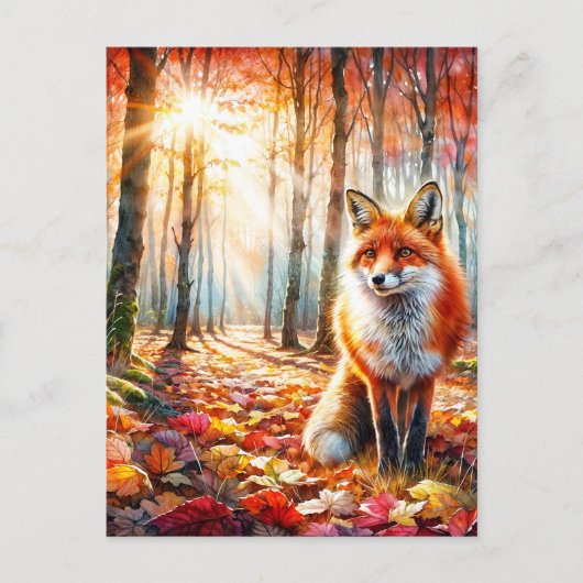 Autumn Fox Waterverf Art Briefkaart (Voorkant)