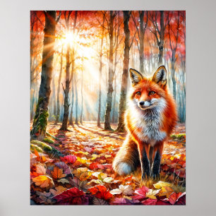 Autumn Fox Waterverf Art Poster